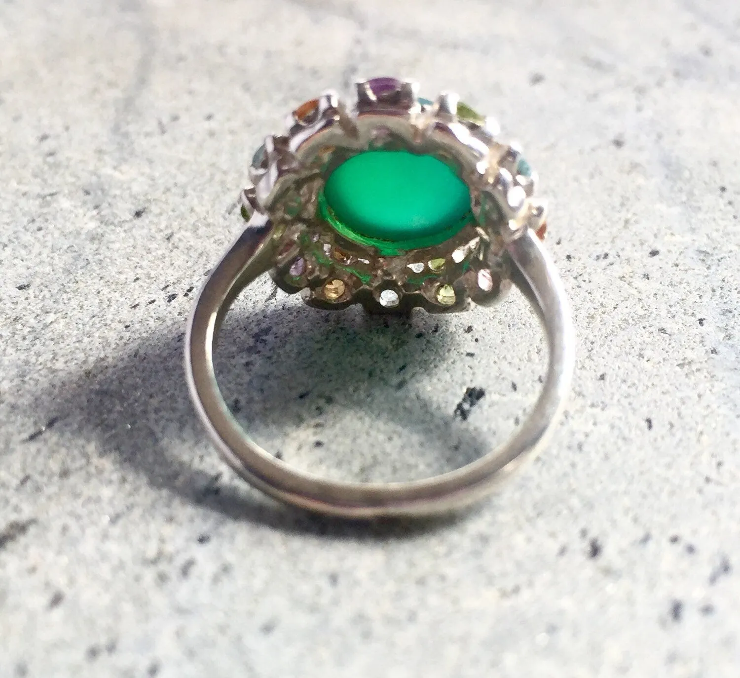 Flower Emerald Ring - Real Topaz Ring - Vintage Victorian Ring