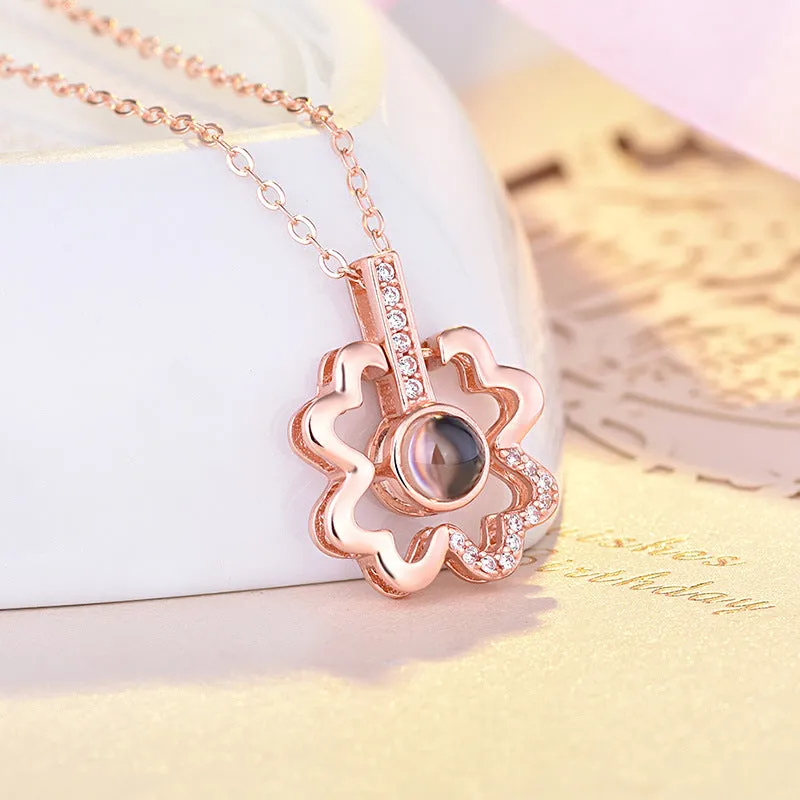 Four-leaf clover necklace girls online celebrity vibrato love 100 languages I love you custom projection