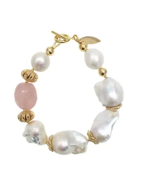 Freshwater Pearls & Rose Quartz Bracelet NPB006