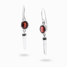 Garnet and Laser Quartz Drop Earrings