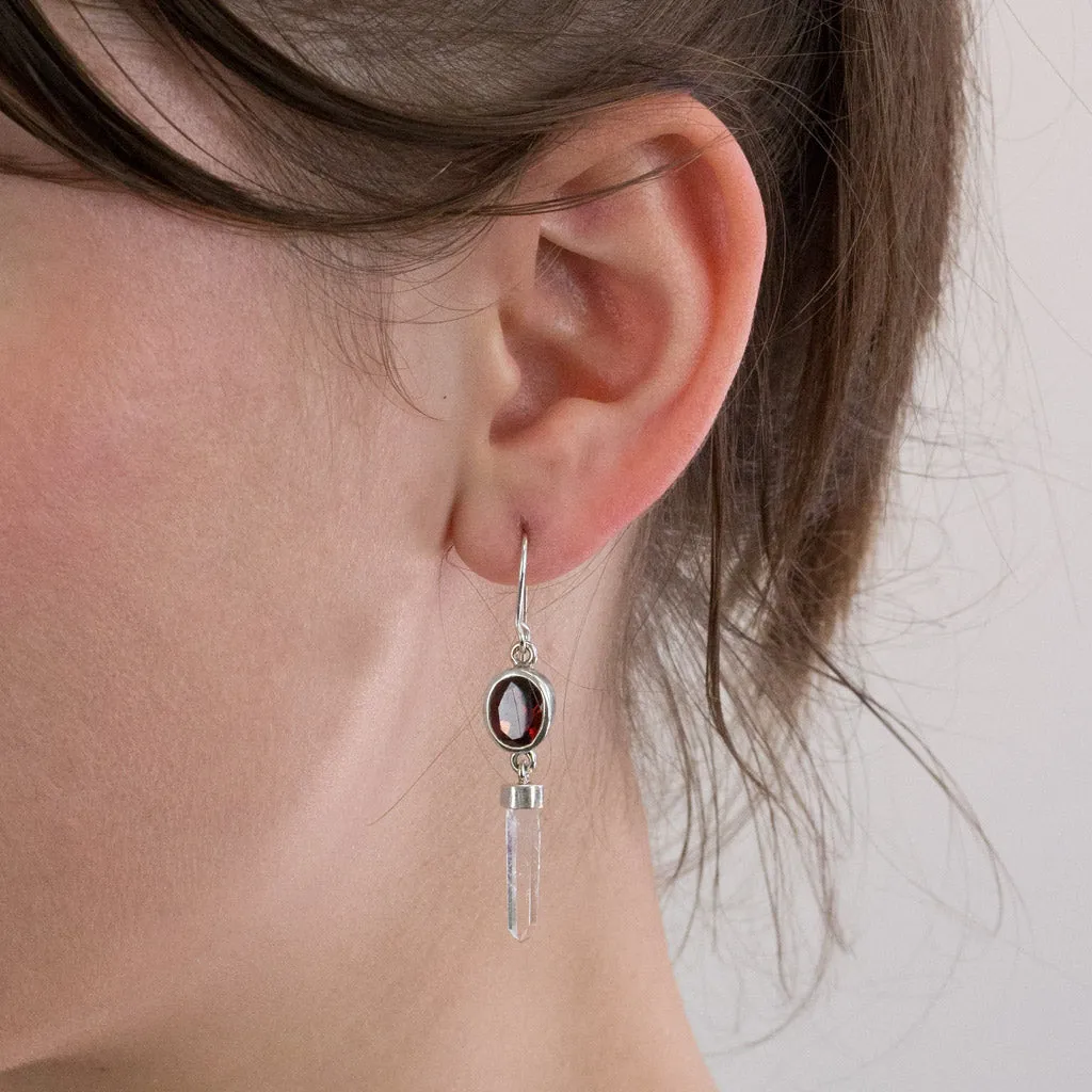 Garnet and Laser Quartz Drop Earrings