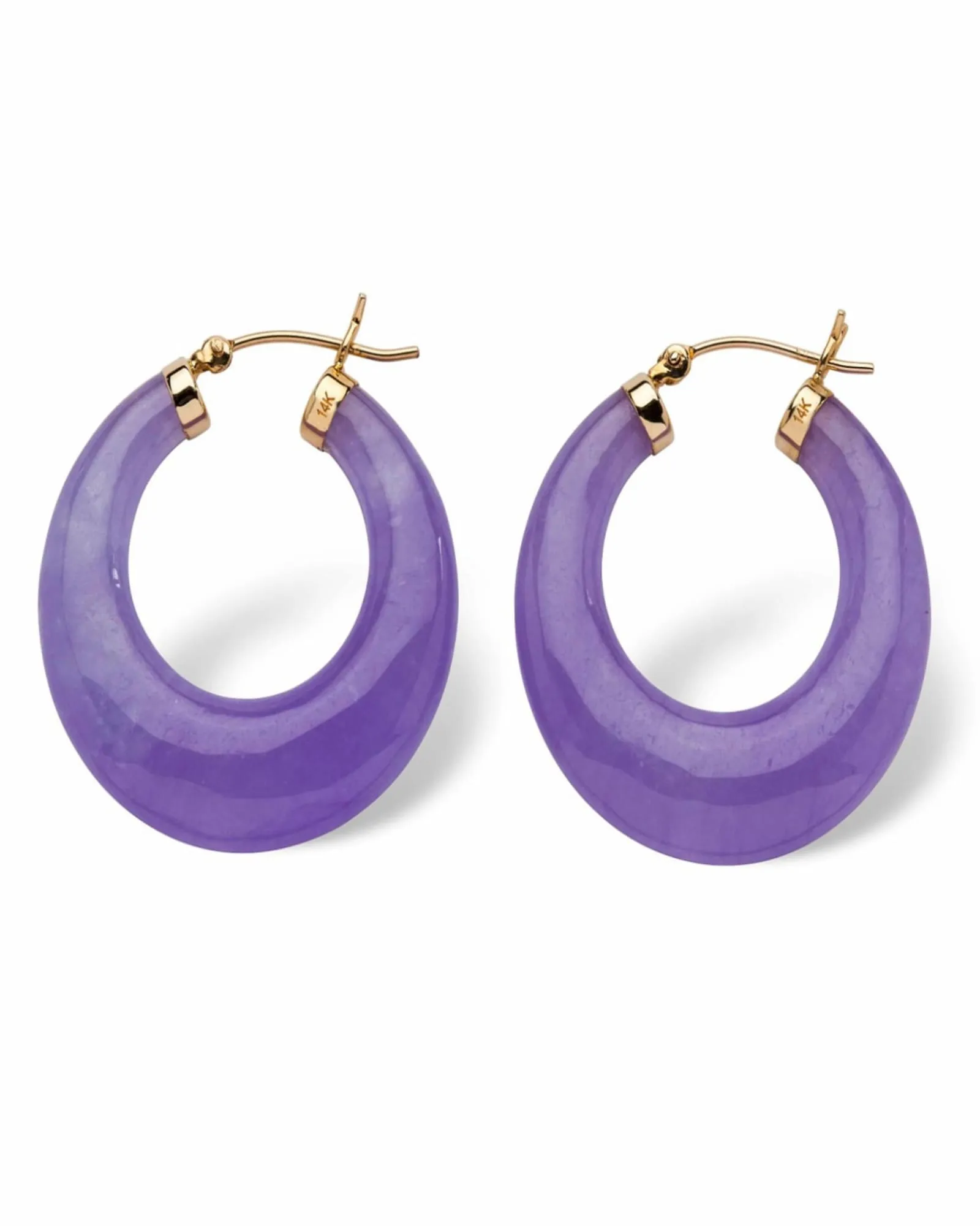 Genuine Lavender Jade 14k Yellow Gold Hoop Earrings | Purple