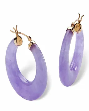 Genuine Lavender Jade 14k Yellow Gold Hoop Earrings | Purple