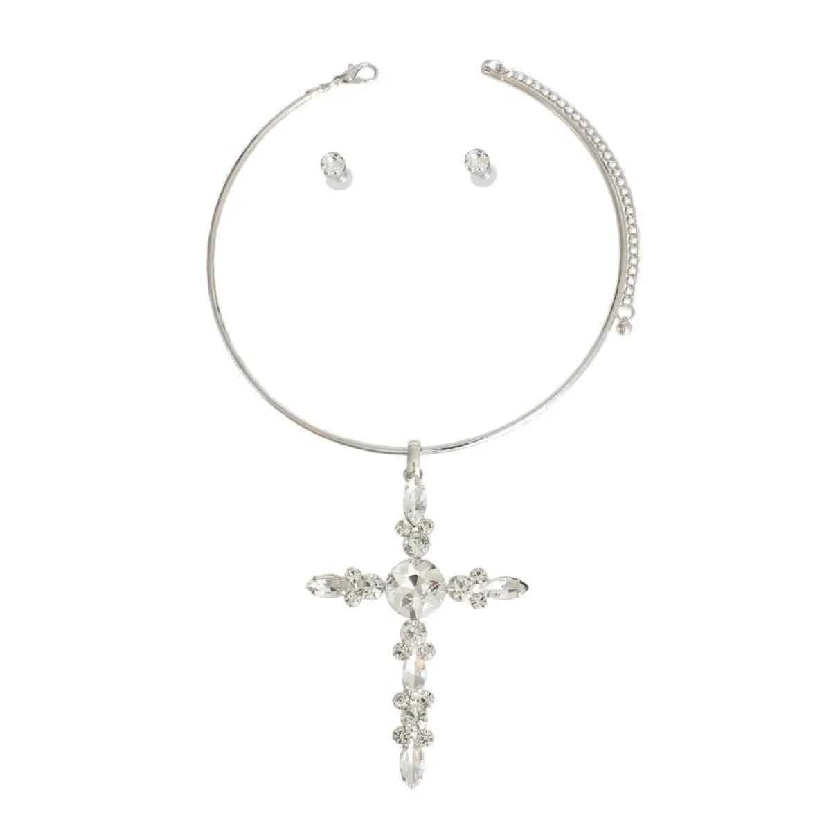 Get Noticed with a Dazzling Cross Pendant Choker Necklace and Earrings