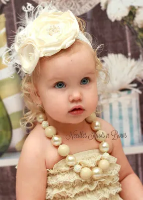 Girls Ivory Chunky Bead Necklace, Ivory Chunky Bead Bubblegum Necklace, Christening, Baptism Necklace