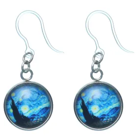 Glass Van Gogh Starry Night Dangles Hypoallergenic Earrings for Sensitive Ears Made with Plastic Posts