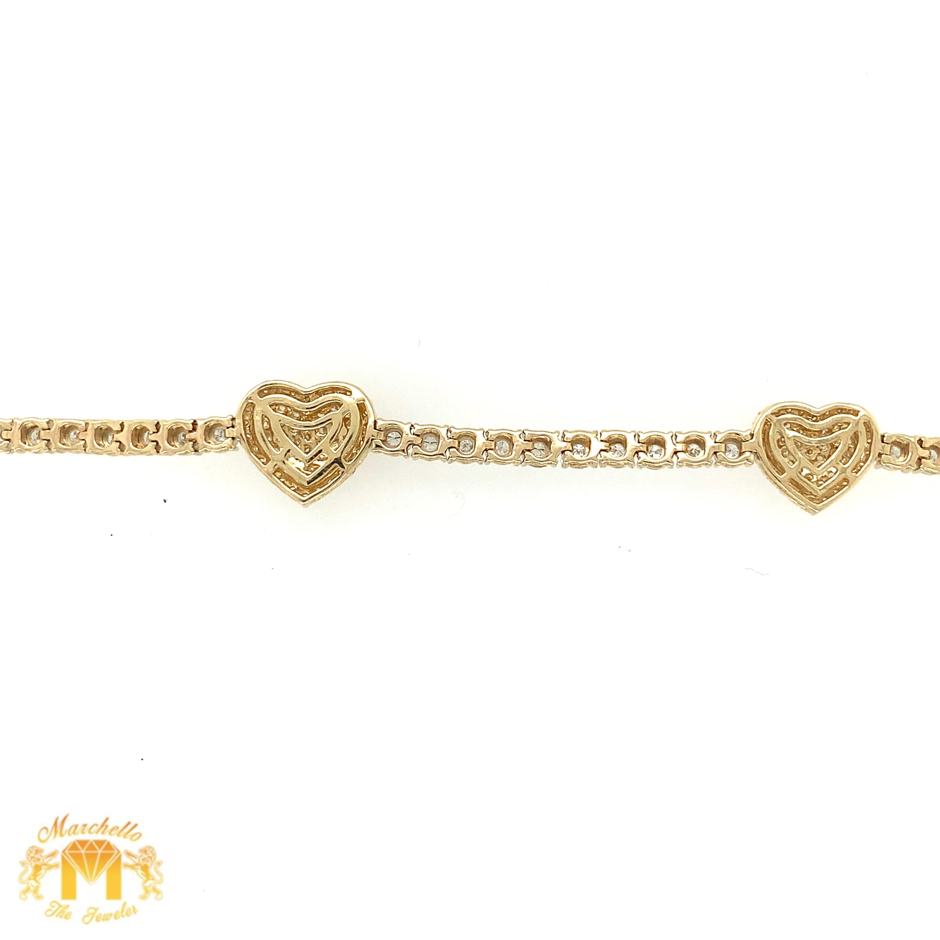 Gold and Diamond Three Hearts Tennis Bracelet (choose your color)