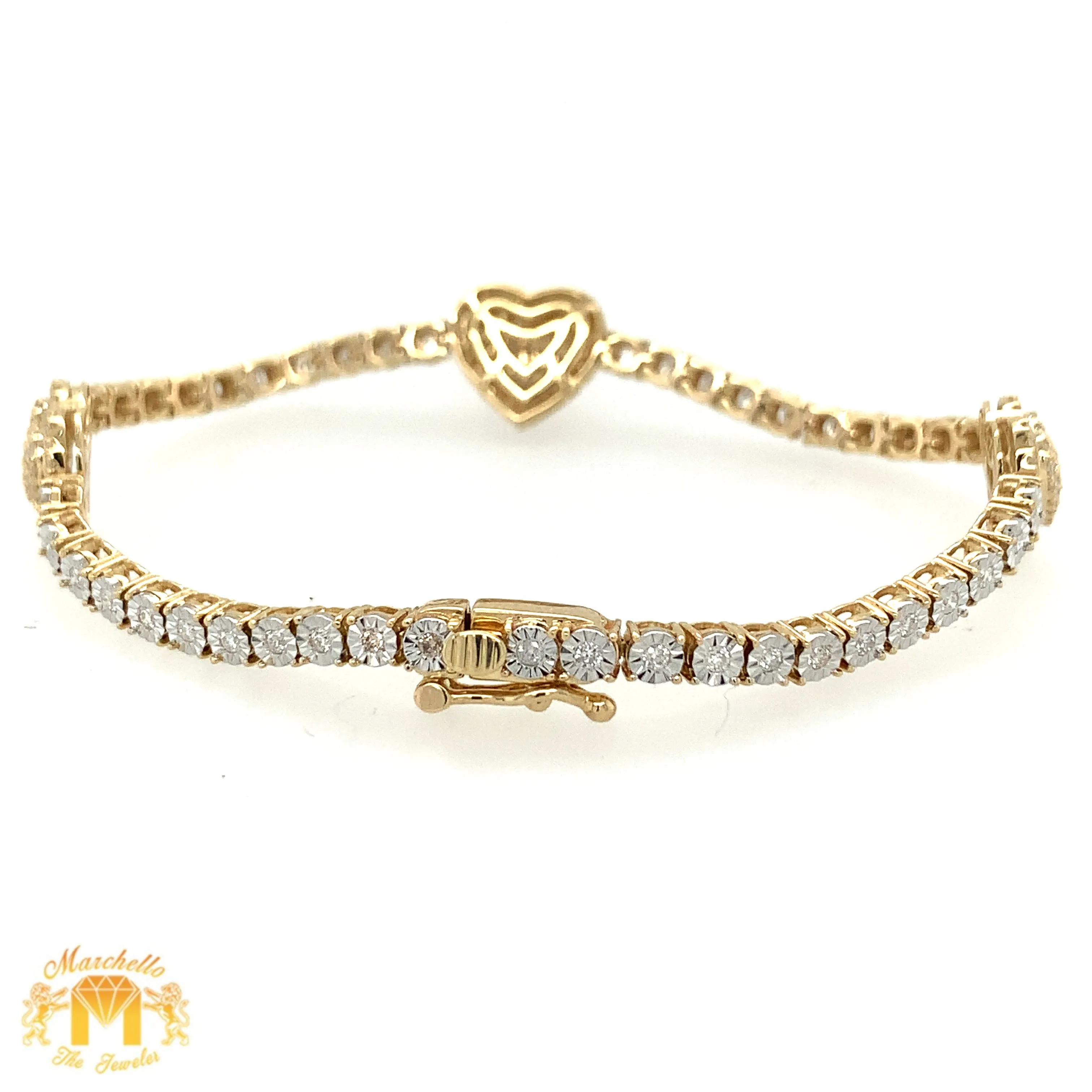 Gold and Diamond Three Hearts Tennis Bracelet (choose your color)