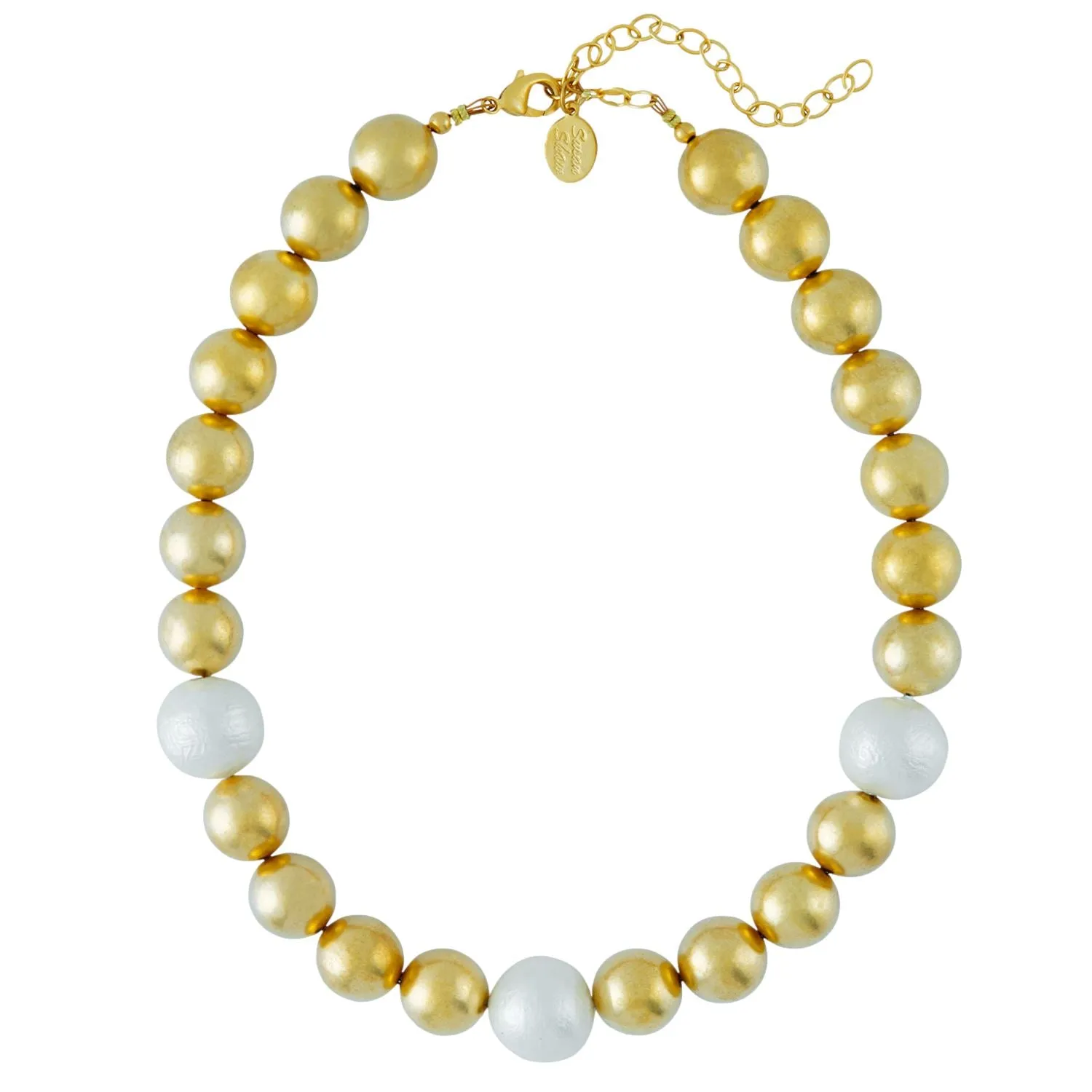 Gold Ball and Cotton Pearl Necklace