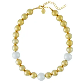 Gold Ball and Cotton Pearl Necklace