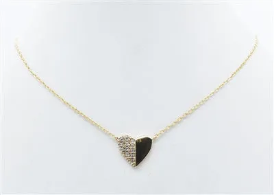 Gold Chain with Rhinestone and Gold .5" Heart 16"-18" Necklace