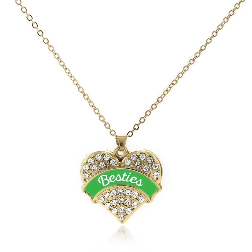 Gold Emerald Green Besties Pave Heart Charm Classic Necklace