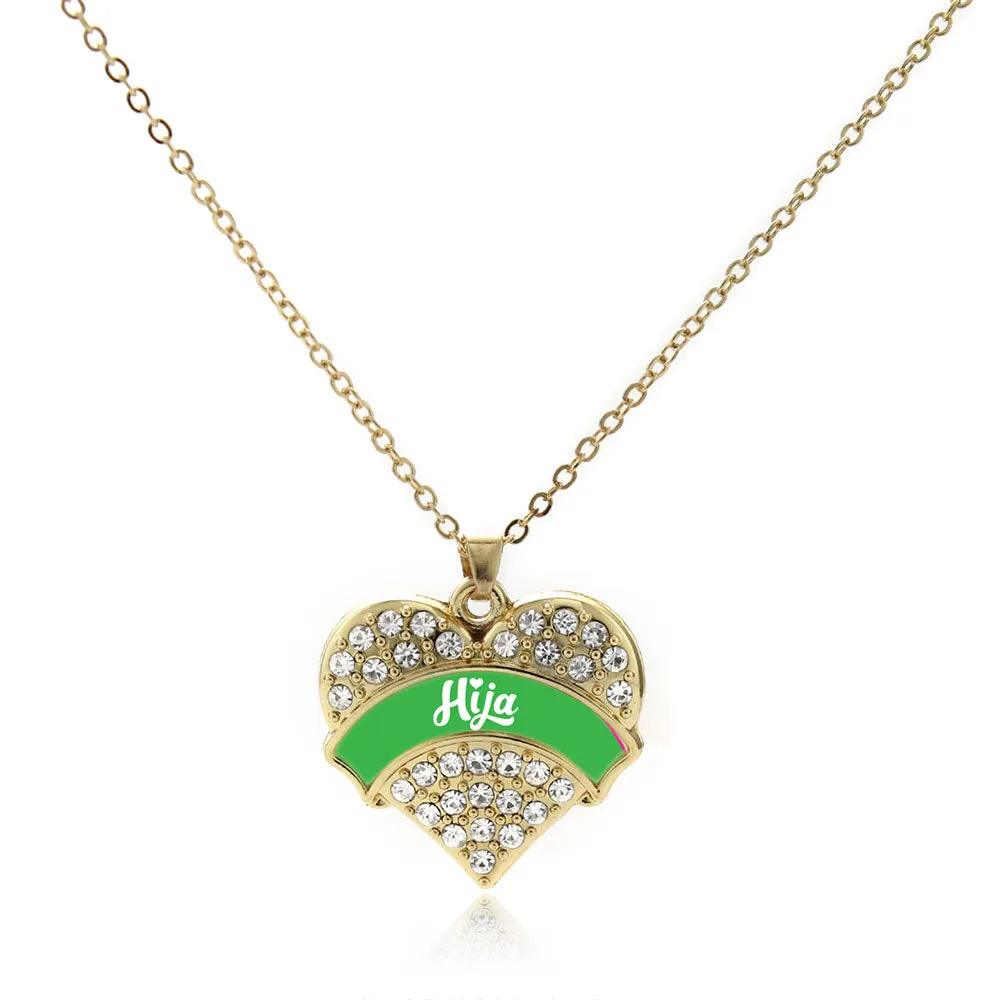 Gold Emerald Green Hija Pave Heart Charm Classic Necklace