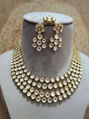 Gold Kundan Heavy Ethnic Choker With Drop Earrings