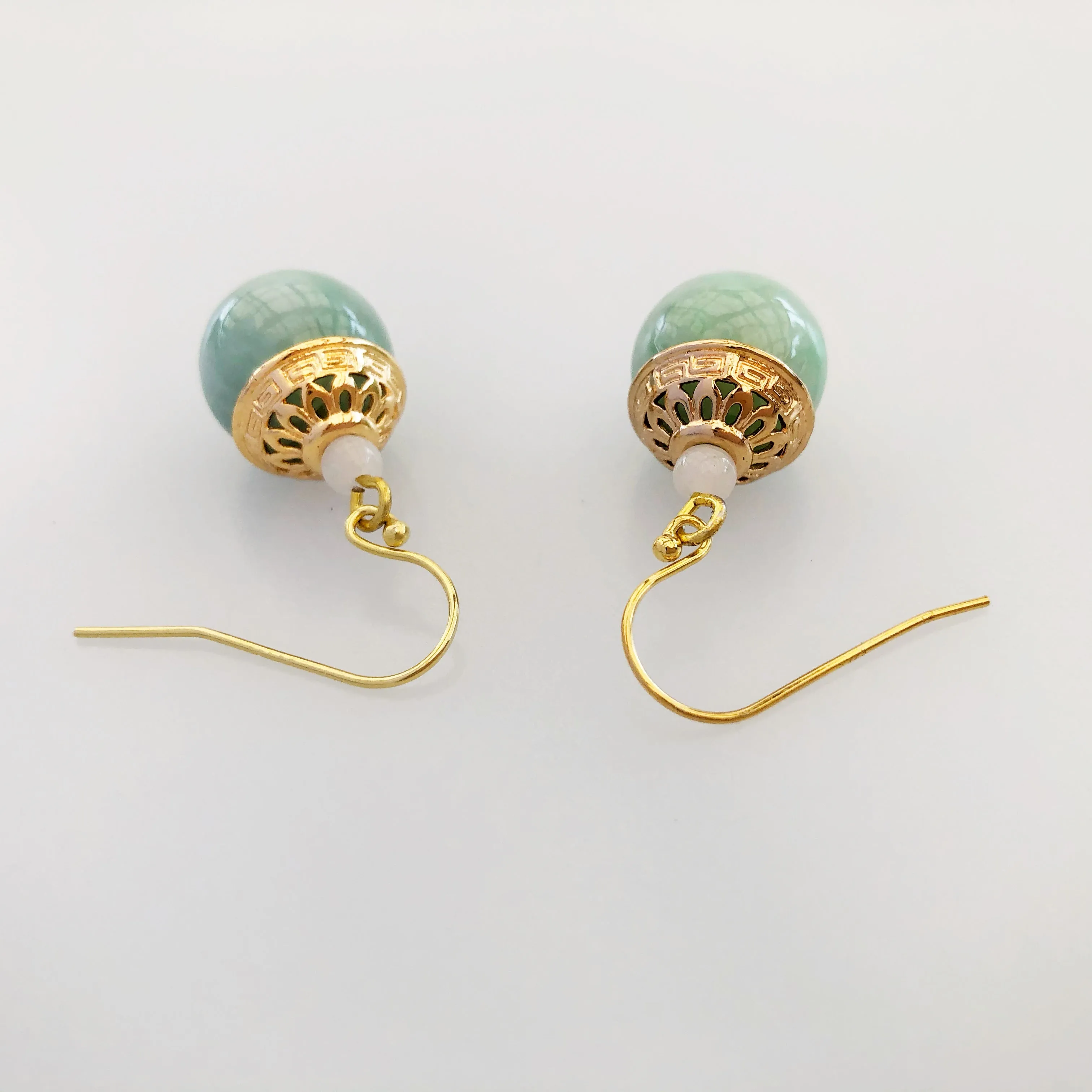 Gold Mint Jadeite Earrings