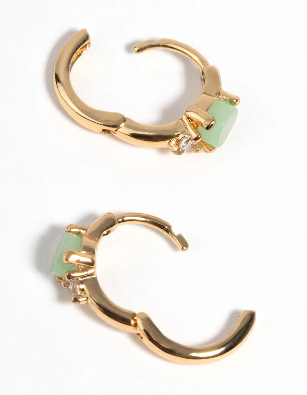 Gold Plated Huggie Hoop Earrings with Jade