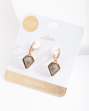 Gold Plated Labradorite Quartz & Diamante Huggie Earrings