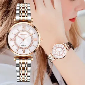 Gold quartz watch for women