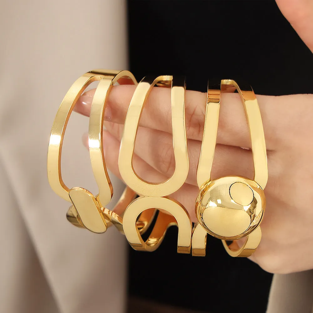 Golden Geometric Hollow Bracelet - Women's Fashion Jewelry by Planderful