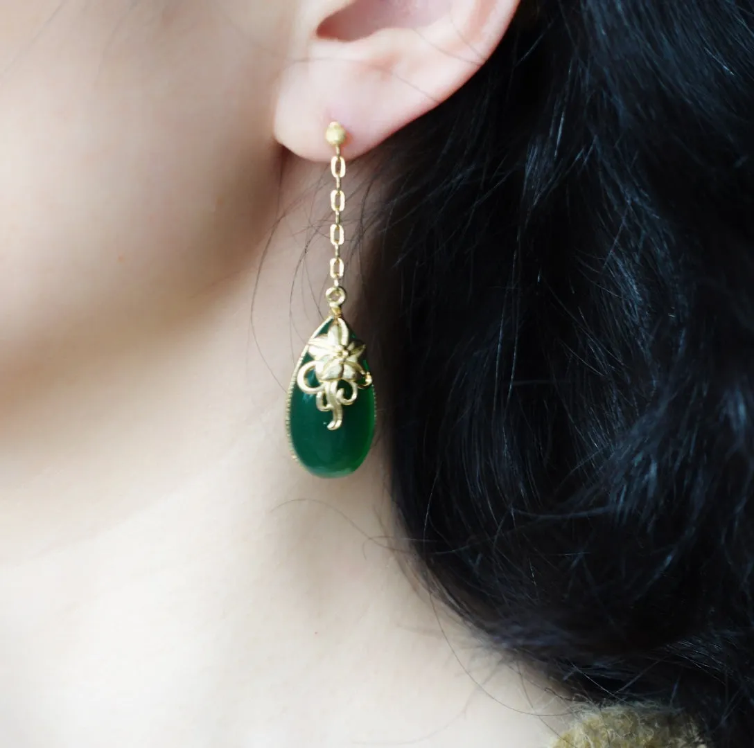 Green and White Asymmetrical Jade Dangles