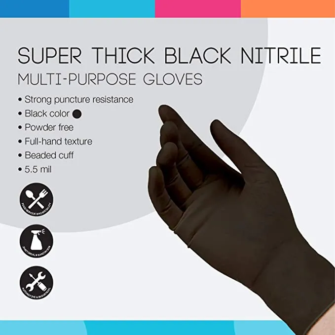 HandCare Black Nitrile Gloves - Exam Grade, Powder Free (6 Mil) 100 Cases (Bulk)