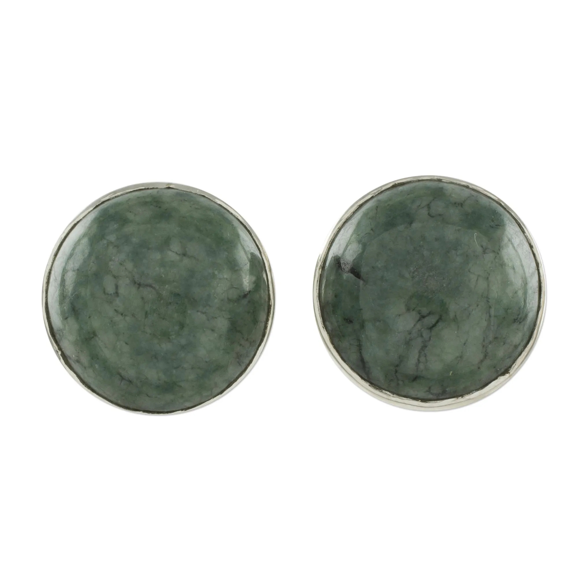 Harmonious Peace Jade & Silver Round Stud Earrings