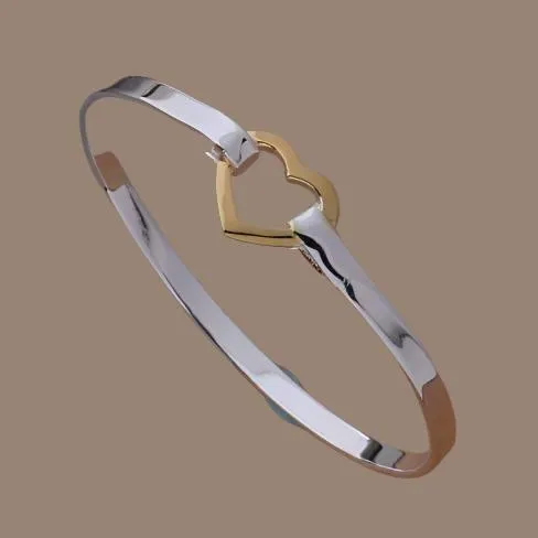 Heart of Gold Two-Tone Bangle Bracelet for Women – Gold-Plated Love Jewelry