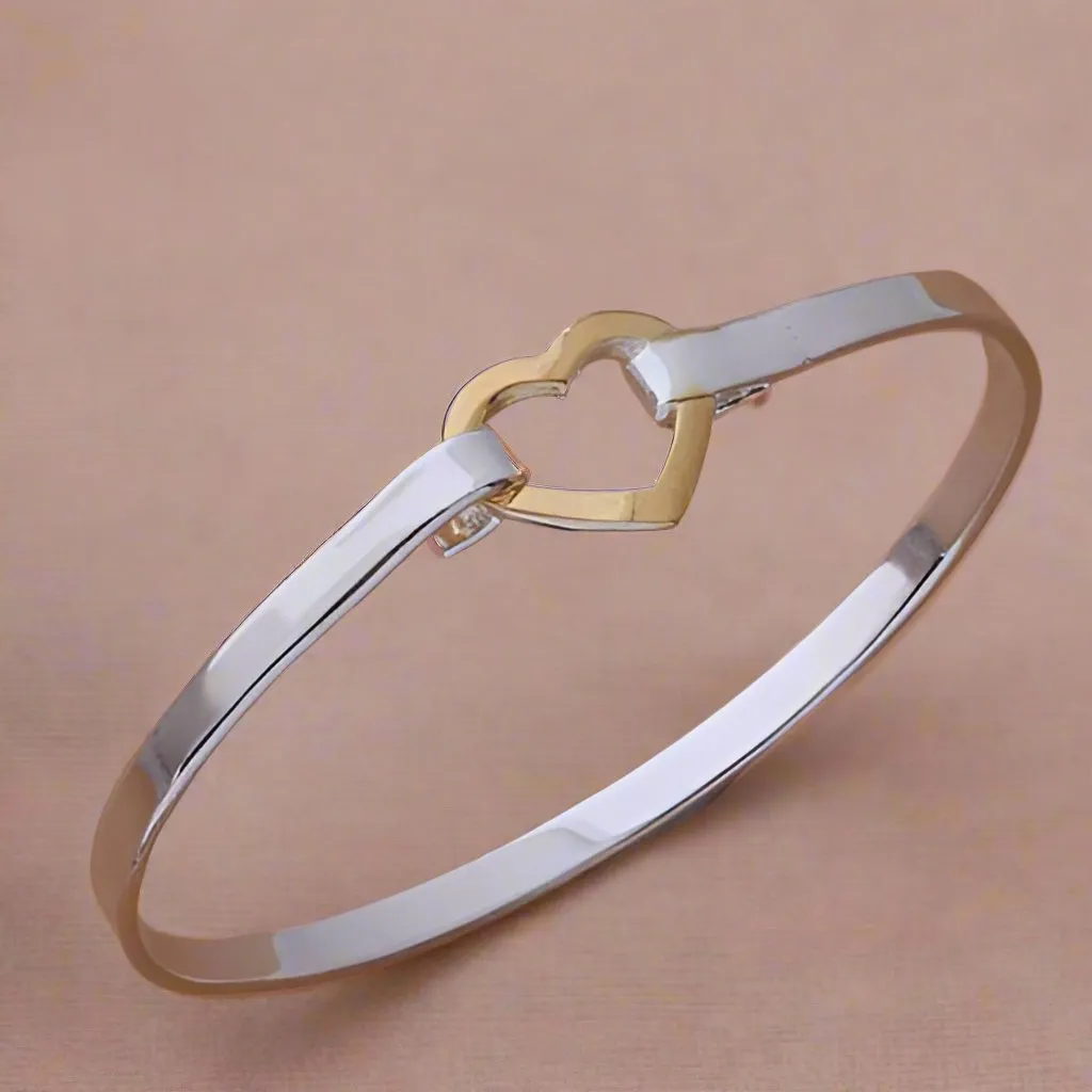 Heart of Gold Two-Tone Bangle Bracelet for Women – Gold-Plated Love Jewelry