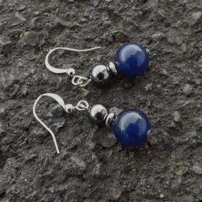 Hematite & Blue Semi Precious Gem Bead Earrings