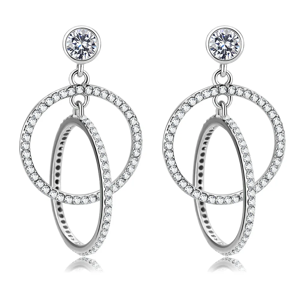 High polished (no plating) Stainless Steel Earrings with AAA Grade CZ in Clear for Women Clear Stone Color Style DA100