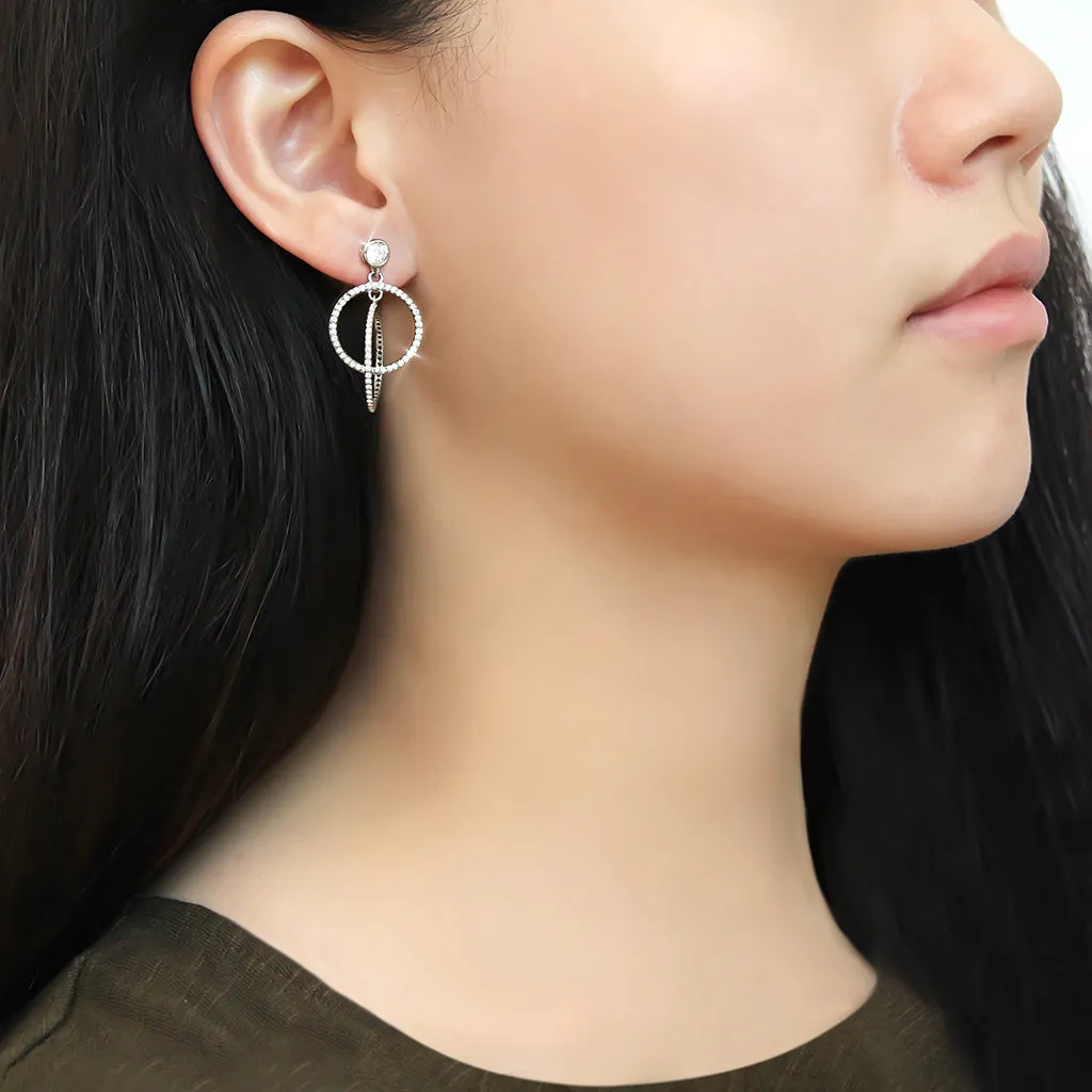 High polished (no plating) Stainless Steel Earrings with AAA Grade CZ in Clear for Women Clear Stone Color Style DA100