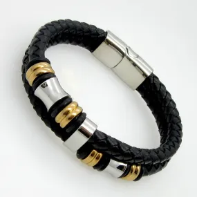 Hot Sell Classical Double Layer Handmade Genuine Leather Weaved Man Bracelets Fashion New Magnet Clasp Good Steel Wristband