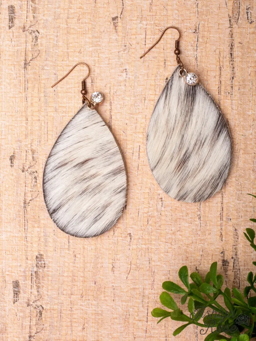 Howdy Darlin' Cream Cowhide Teardrop Earrings