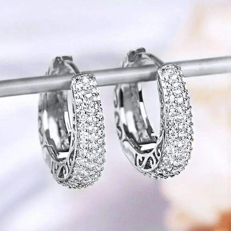 Huitan Hollow Gold Color Hoop Earrings for Women Paved Dazzling CZ Stone Luxury Trendy Female Circle Earrings Statement Jewelry