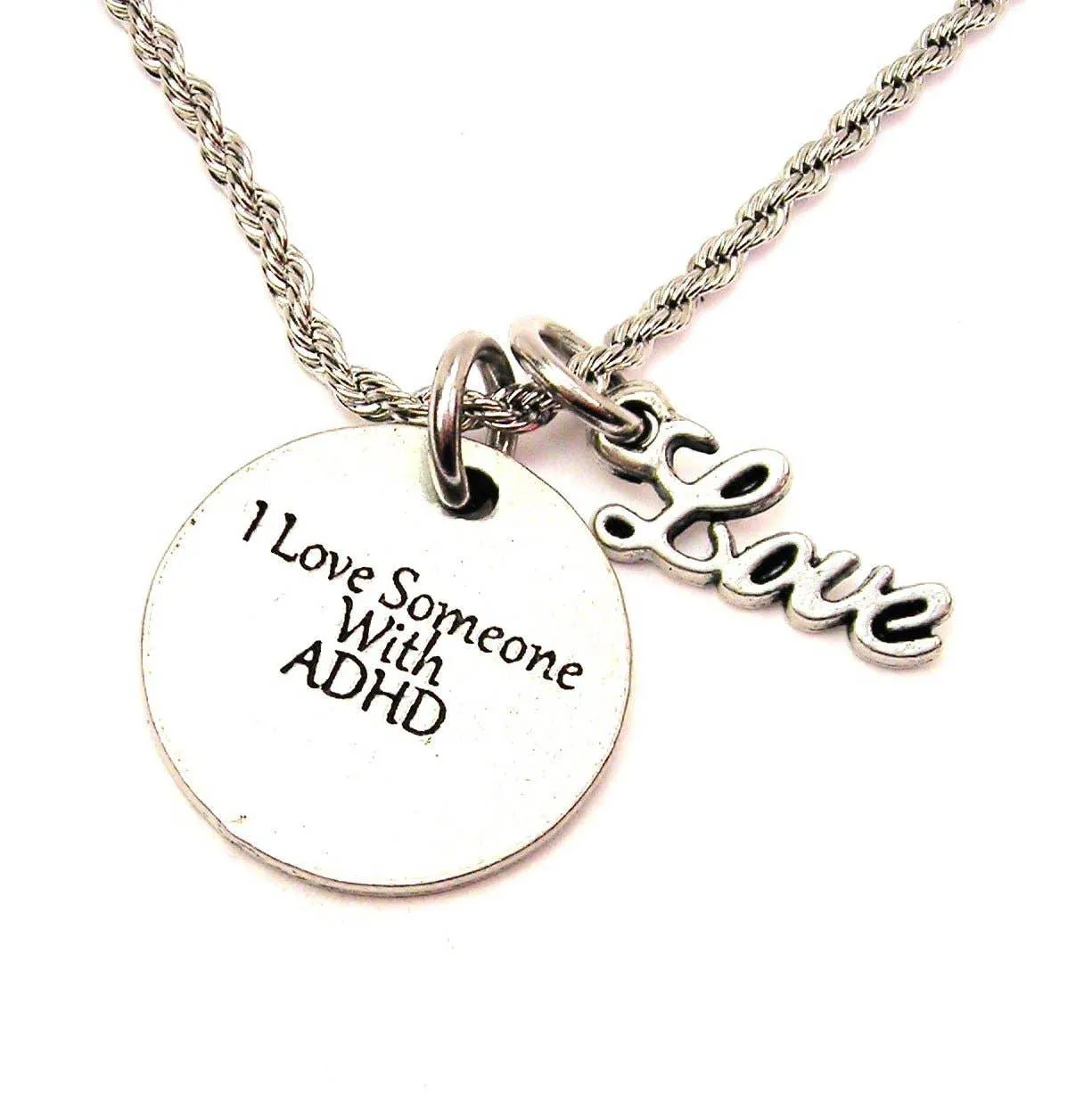 I Love Someone With ADHD 20" Rope Necklace With Love Accent