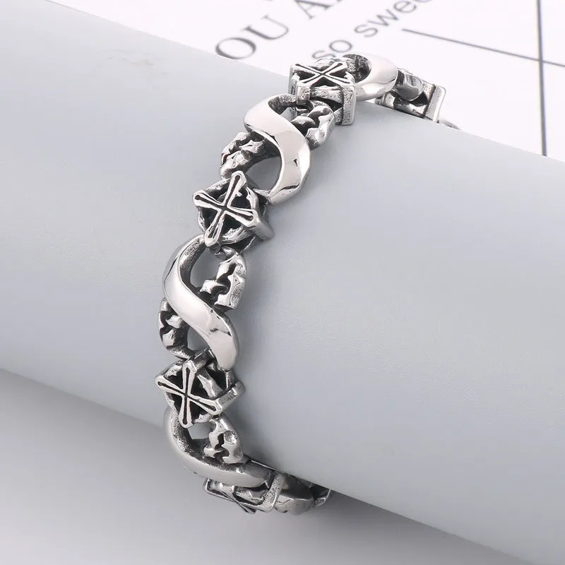 Infinite 8-Character Punk Retro Cross Bracelet for Men in Titanium Steel