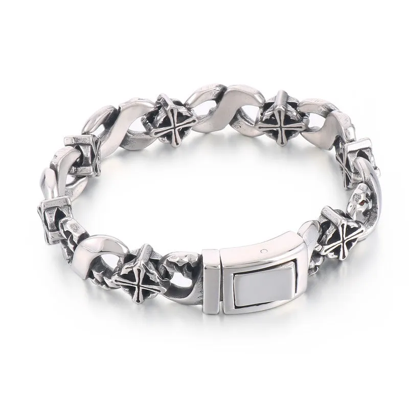 Infinite 8-Character Punk Retro Cross Bracelet for Men in Titanium Steel