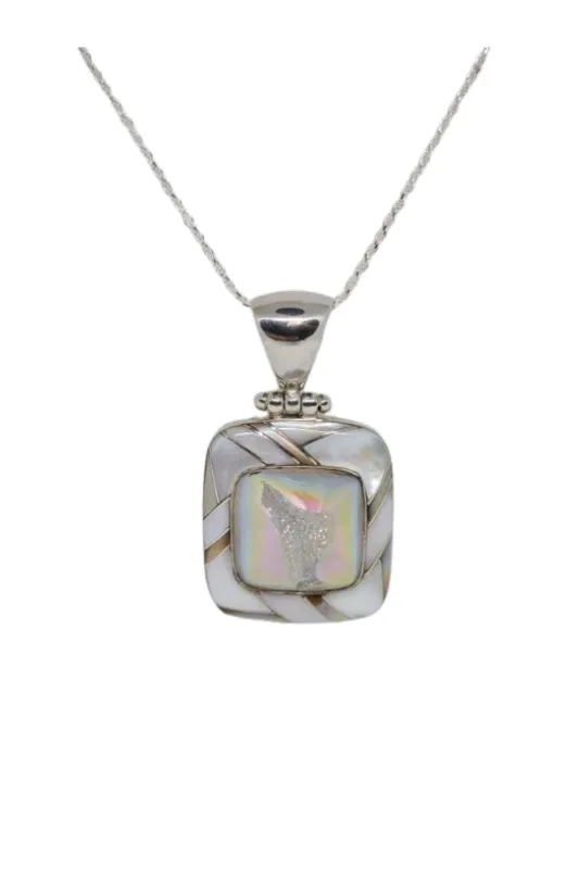 Iridescent Mother of Pearl Sterling Druzy Pendant Necklace - 20"