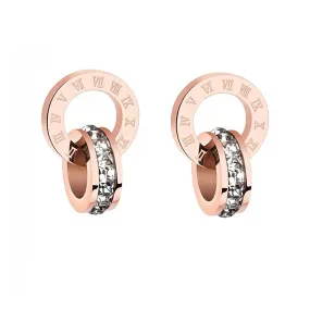 Kairangi Earrings for Women Western Rose Gold Plated Stainless Steel Roman Numericals Engraved Crystal Statement Drop Earrings for Women and Girls.