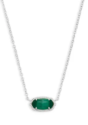 Kendra Scott  Elisa Short Pendant Necklace Rhodium Emerald Cats Eye