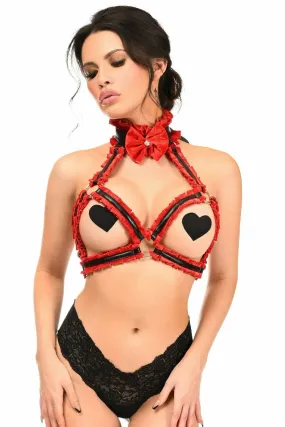 Kitten Collection Red Velvet & Faux Leather Triangle Top Body Harness