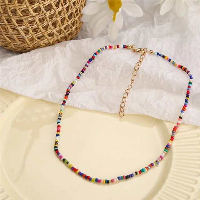 Korean Fashion Colorful Little Daisy Flower Beaded Necklace For Women Bohemian Beads Clavicle Chain Choker Necklace Jewelry