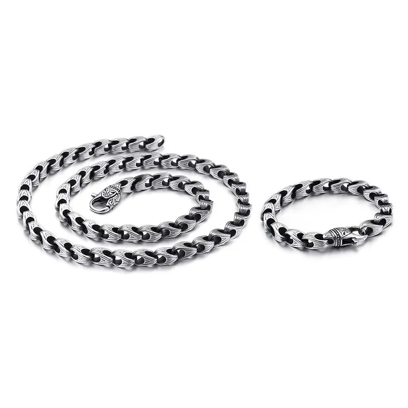 Korean Men's Trendy Titanium Steel Chain Jewelry - Bracelet and Necklace Set