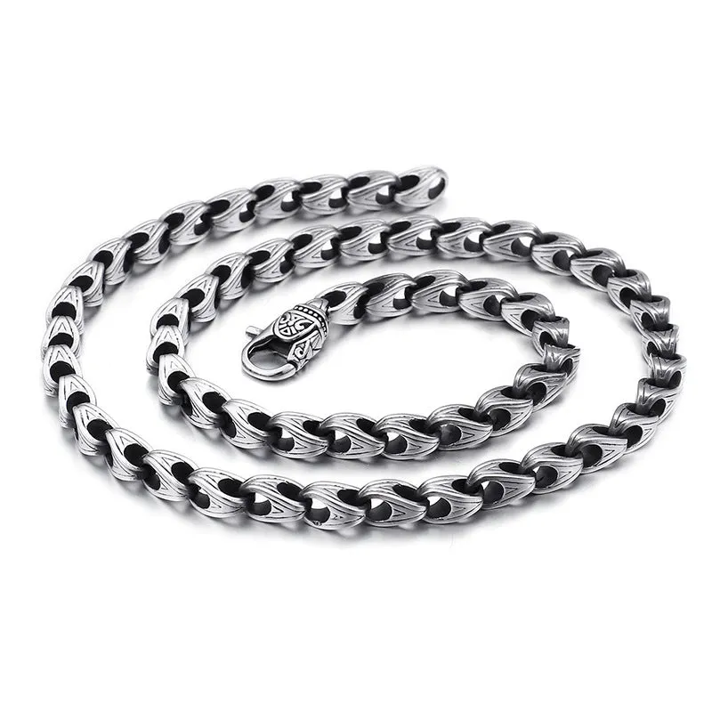 Korean Men's Trendy Titanium Steel Chain Jewelry - Bracelet and Necklace Set