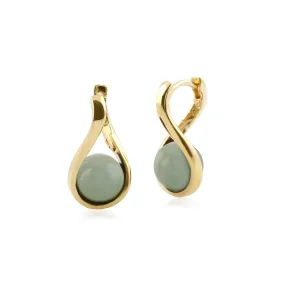 Kosmos Round Ball Shaped Dyed Green Jade Earrings in Yellow Gold Plated Sterling Silver