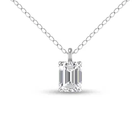 Lab Grown 1/4 Carat Emerald Solitaire Diamond Pendant In 14K White Gold