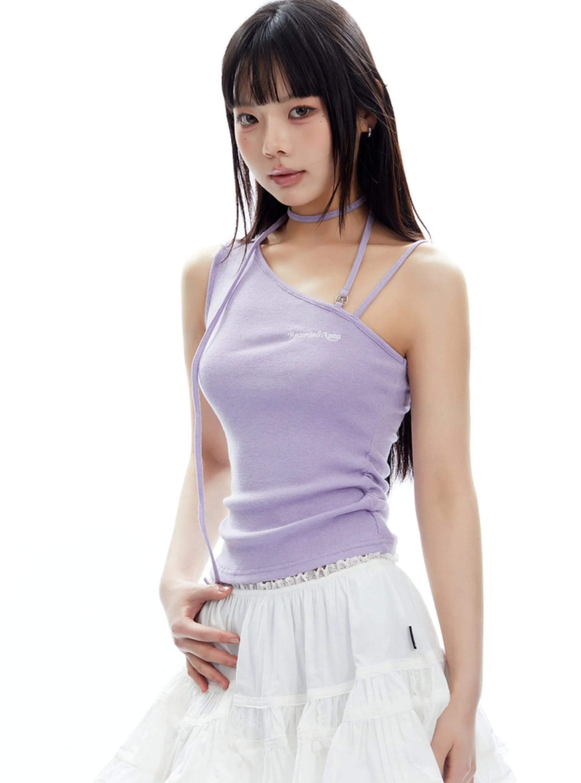 Lavender Asymmetrical Tank Top with Choker