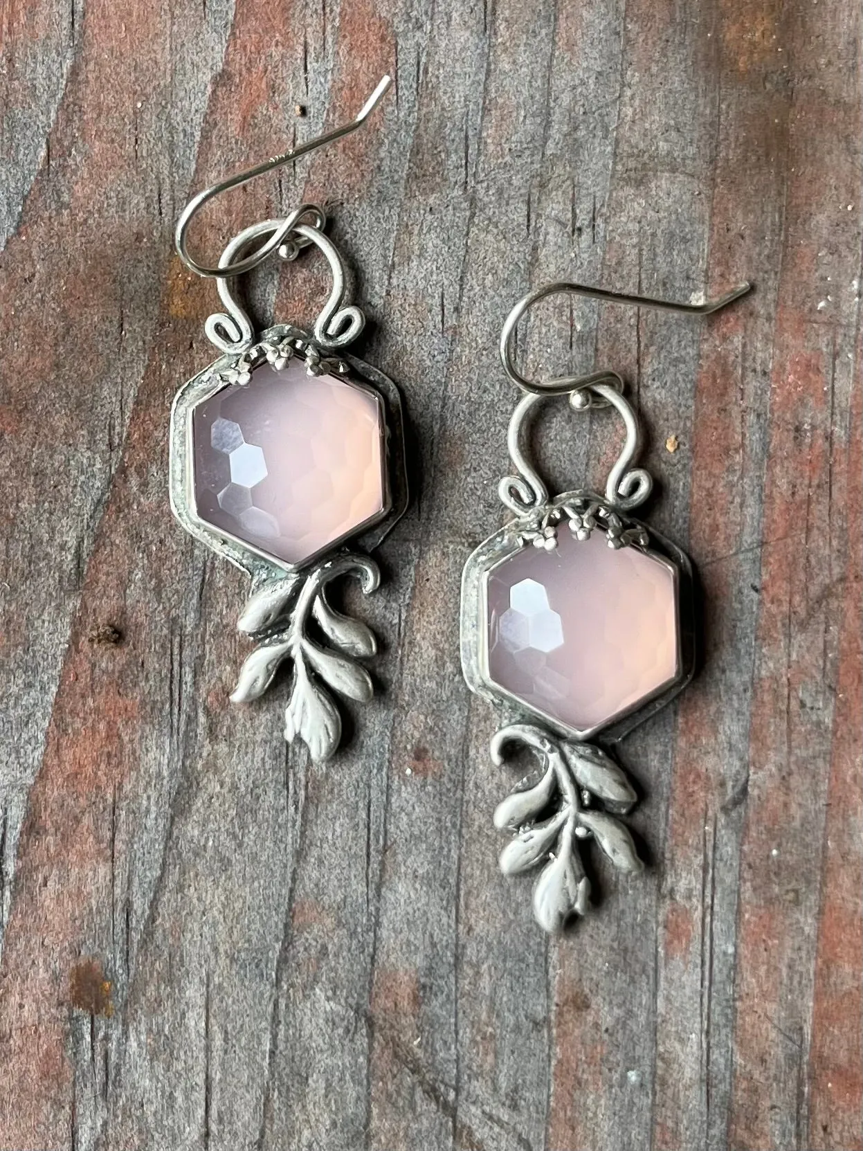 Lavender Chalcedony Hexagon Earrings