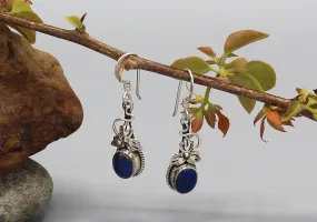 Leaf Design Lapis Inlaid Sterling Silver Earrings