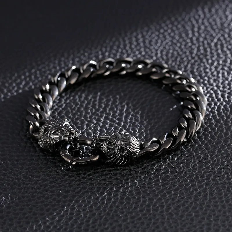 Lion Head Titanium Steel Cuban Bracelet for Men - Edgy Rock Hip-Hop Style